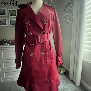 New York & Company Double-Breasted Trench Coat – Women’s Size S – Deep Red